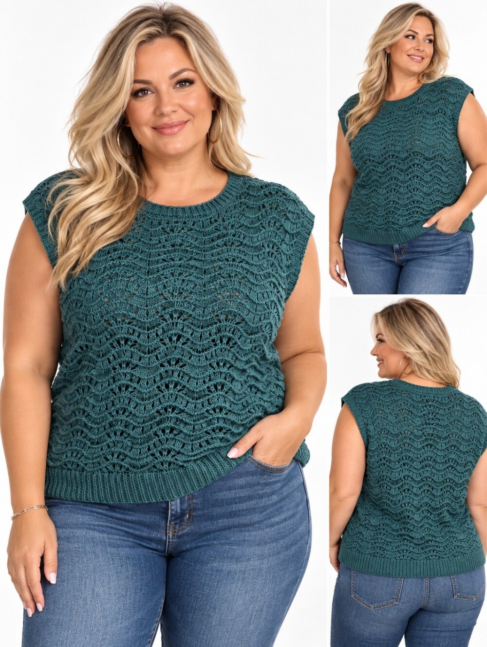Joie Plus Size Teal Knit Cap Sleeve Sweater Top NWOT
